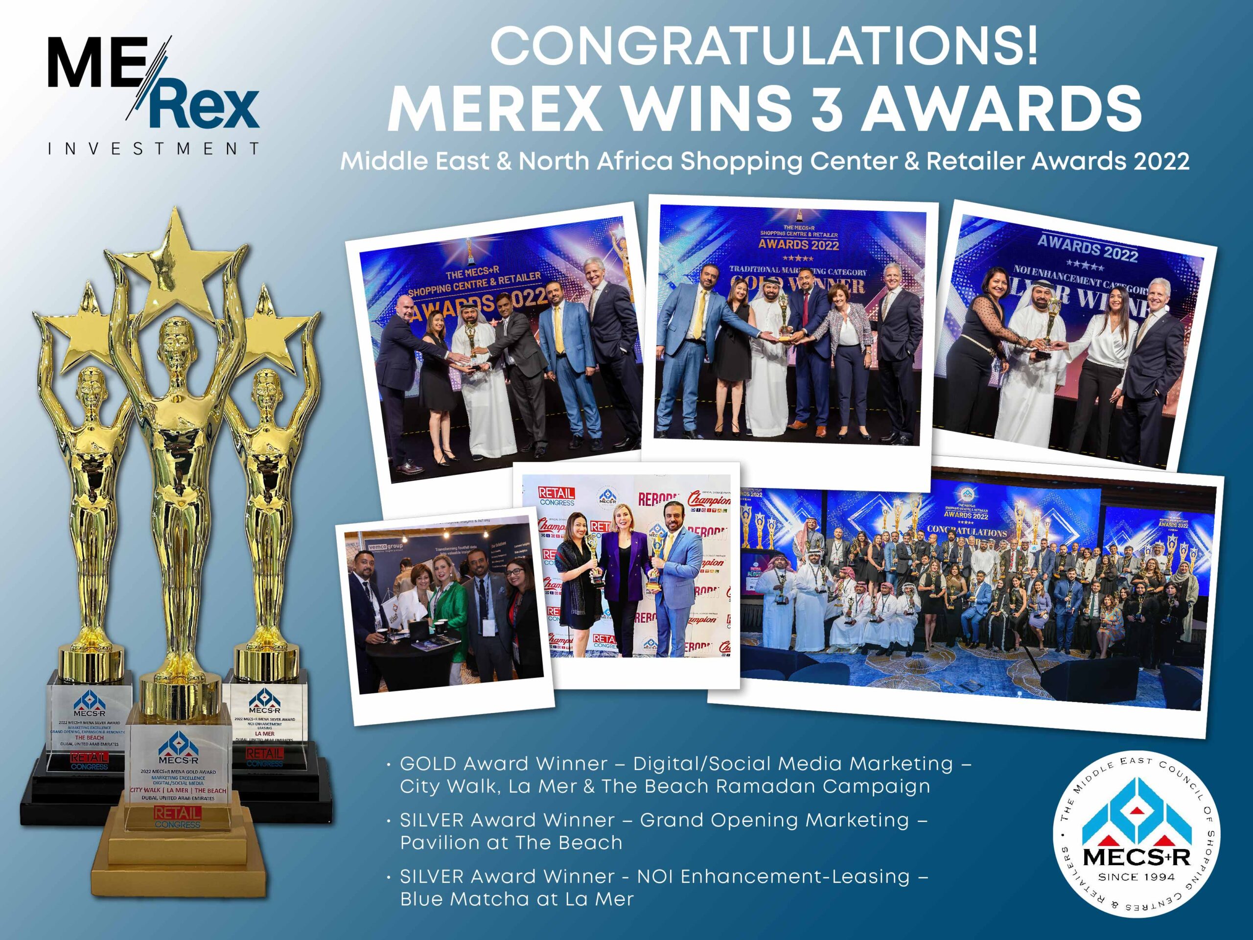 A photo collage of Merex receiving awards